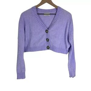Uo Maura Chenille Cropped Cardigan - XS - Lavender